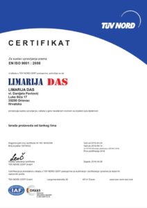 Limarija DAS Certifikat